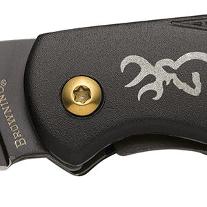 Browning 3220340 Prism 3 EDC Folding 2.38" Plain Black Oxide 7Cr17MoV SS Blade, Black w/Brass Accents & Logo Anodized Aluminum Handle, Includes Pocket Clip