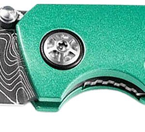 Boker 111102DAM 3.22" Drop Point Plain Damascus Blade Green Aluminum Handle