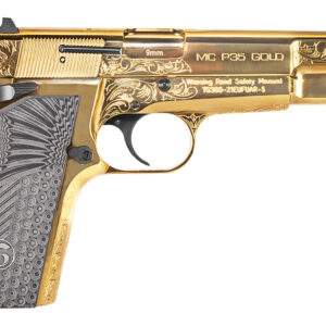 Girsan 390488 MC P35 9mm Luger 15+1 4.87" Gold Plated PVD Stainless Steel Barrel, Gold Finish Engraved Serrated Stainless Steel Slide, Gold Plated Steel Frame w/Beavertail, G10 Grip