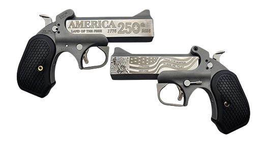 Bond Arms BA250TH-45/410 America 250th Anniversary 45 Colt/410 Gauge 2 Shot 4.25" Rough Matte Engraved Barrel Rough Matte Stainless Steel Frame Black Extended B6 Resin Grips Right Hand