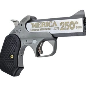 Bond Arms BACY-250TH-45-70 America 250th Anniversary 45-70 Gov 1 Shot 4.25" Rough Matte Engraved Rough Stainless Steel Frame Black B6 Resin Grips Right Hand