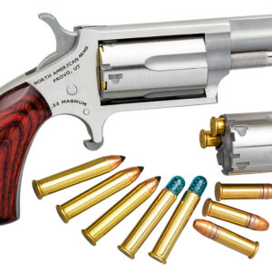 North American Arms 22MC Mini-Revolver 22 LR/22 WMR 5 Shot 1.63" Stainless Steel Barrel, Frame & Cylinder, Rosewood Grip, Exposed Hammer