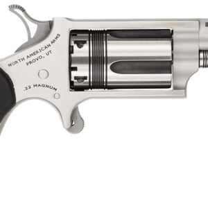 North American Arms 22MTW Wasp 22 WMR 5 Shot 1.63" Stainless Steel Vent Rib Barrel, Stainless Steel Frame & Cylinder, Black Pebbled Rubber Grip, Exposed Hammer